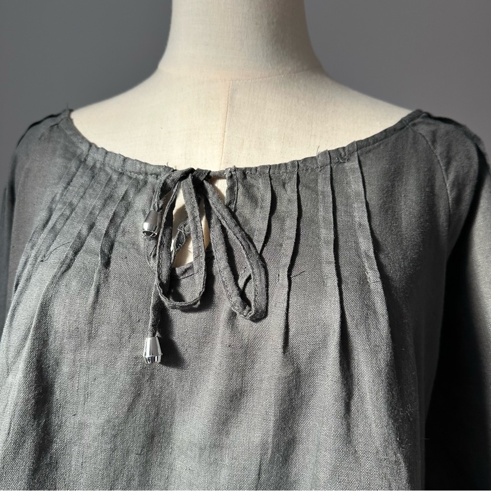 Gray Linen Loose Fit Blouse Made in Italy - Picture 3 of 16